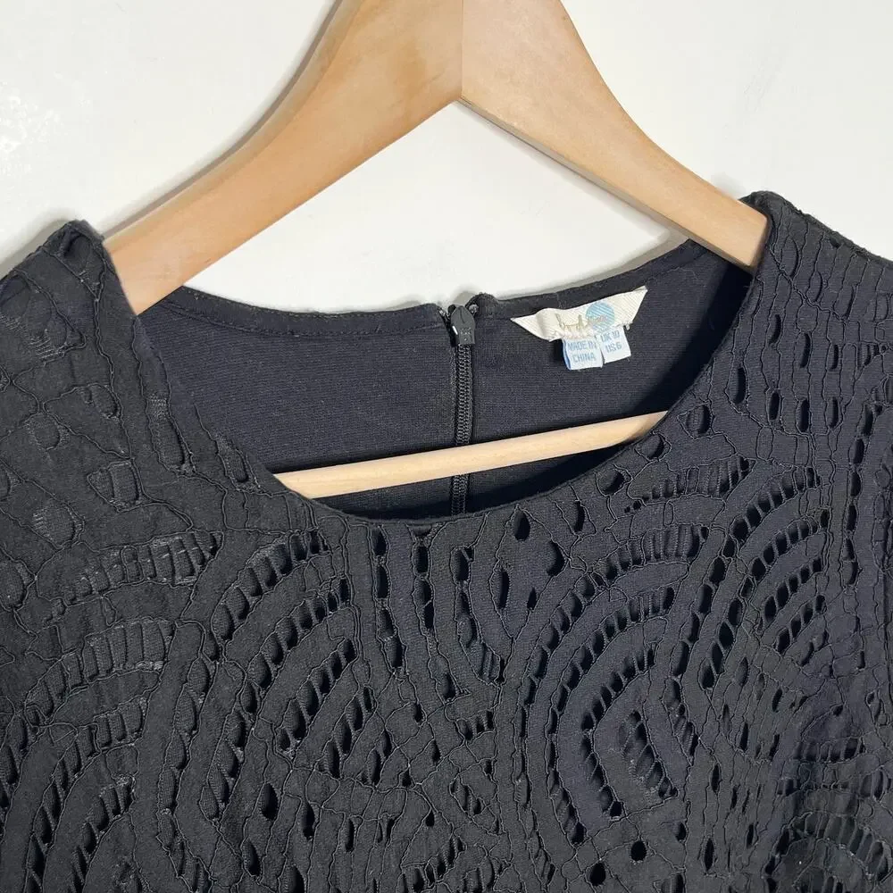 Boden Zeta Lace Top Size 6 Black Long Sleeve Lined Openwork Blouse